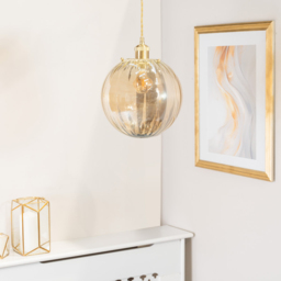 ValueLights Chessy Ribbed Easy Fit Glass Shade - Size: 25 x 25 x 25cm - Gold - Wilko - thumbnail 5