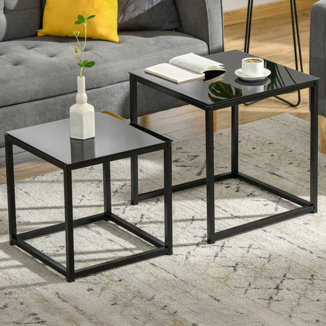 Portland Modern Black Nest of Tables Set of 2 - Size: 50 x 50 x 52cm - Wilko - image 1