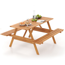 Costway 6 Seater Built In Bench and Picnic Table - Cream - Wilko - thumbnail 4