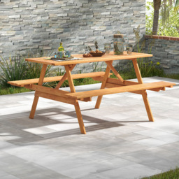 Costway 6 Seater Built In Bench and Picnic Table - Cream - Wilko