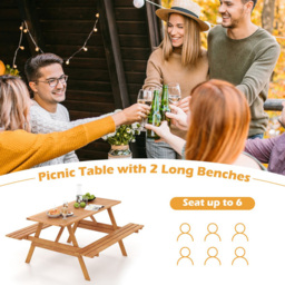 Costway 6 Seater Built In Bench and Picnic Table - Cream - Wilko - thumbnail 7