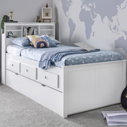Veera Single White Guest Bed and Trundle with Spring Mattresses - Bedmaster - Wilko - thumbnail 1