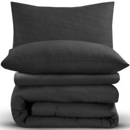 Velosso Washed Linen Look Double Charcoal Duvet Set - Grey - Wilko - thumbnail 3