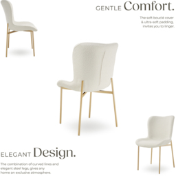 tectake Tessa Set of 6 White and Gold Boucle Padded Dining Chair - Wilko - thumbnail 6