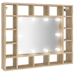 vidaXL 16 Shelf LED Sonoma Oak Mirror Cabinet - Size: 76.5 x 91 x 15cm - Brown - Wilko - thumbnail 3