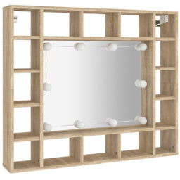 vidaXL 16 Shelf LED Sonoma Oak Mirror Cabinet - Size: 76.5 x 91 x 15cm - Brown - Wilko - thumbnail 4