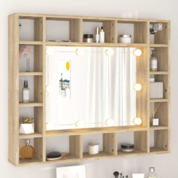 vidaXL 16 Shelf LED Sonoma Oak Mirror Cabinet - Size: 76.5 x 91 x 15cm - Brown - Wilko
