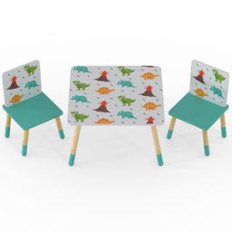 Kudl Kids 2 Seater Dino Pattern Table and Chair Set - Size: 50 x 50 x 50cm - Blue - Kidsaw - Wilko - thumbnail 4