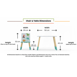 Kudl Kids 2 Seater Dino Pattern Table and Chair Set - Size: 50 x 50 x 50cm - Blue - Kidsaw - Wilko - thumbnail 5