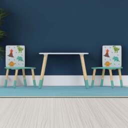 Kudl Kids 2 Seater Dino Pattern Table and Chair Set - Size: 50 x 50 x 50cm - Blue - Kidsaw - Wilko - thumbnail 1