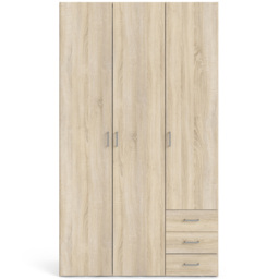 Florence Space 3 Door 3 Drawer Oak Wardrobe - Size: 3 Door, 3 Drawer - Brown - Furniture To Go - Wilko - thumbnail 4