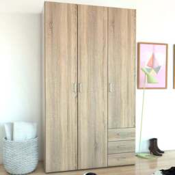 Florence Space 3 Door 3 Drawer Oak Wardrobe - Size: 3 Door, 3 Drawer - Brown - Furniture To Go - Wilko - thumbnail 1