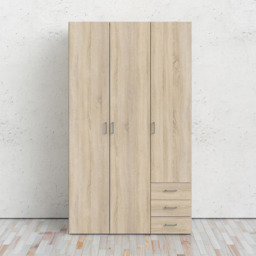 Florence Space 3 Door 3 Drawer Oak Wardrobe - Size: 3 Door, 3 Drawer - Brown - Furniture To Go - Wilko - thumbnail 7