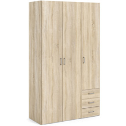 Florence Space 3 Door 3 Drawer Oak Wardrobe - Size: 3 Door, 3 Drawer - Brown - Furniture To Go - Wilko - thumbnail 3