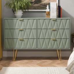 Crowndale Diamond 6 Drawer Reed Green Wide Chest of Drawers Ready Assembled - Wilko - thumbnail 1