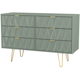 Crowndale Diamond 6 Drawer Reed Green Wide Chest of Drawers Ready Assembled - Wilko - thumbnail 5