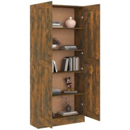 vidaXL 2 Door Smoked Oak Bookcase - Size: 185.5 x 82.5 x 30.5cm - Brown - Wilko - thumbnail 5