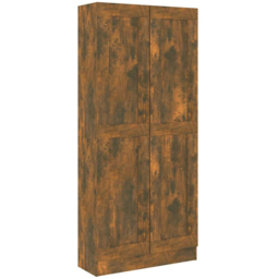 vidaXL 2 Door Smoked Oak Bookcase - Size: 185.5 x 82.5 x 30.5cm - Brown - Wilko - thumbnail 3