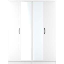 Crowndale Camden 4 Door Wardrobe White Gloss and White Mirrored Wardrobe Ready Assembled - White Gloss & White - Wilko - thumbnail 3