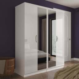 Crowndale Camden 4 Door Wardrobe White Gloss and White Mirrored Wardrobe Ready Assembled - White Gloss & White - Wilko - thumbnail 1