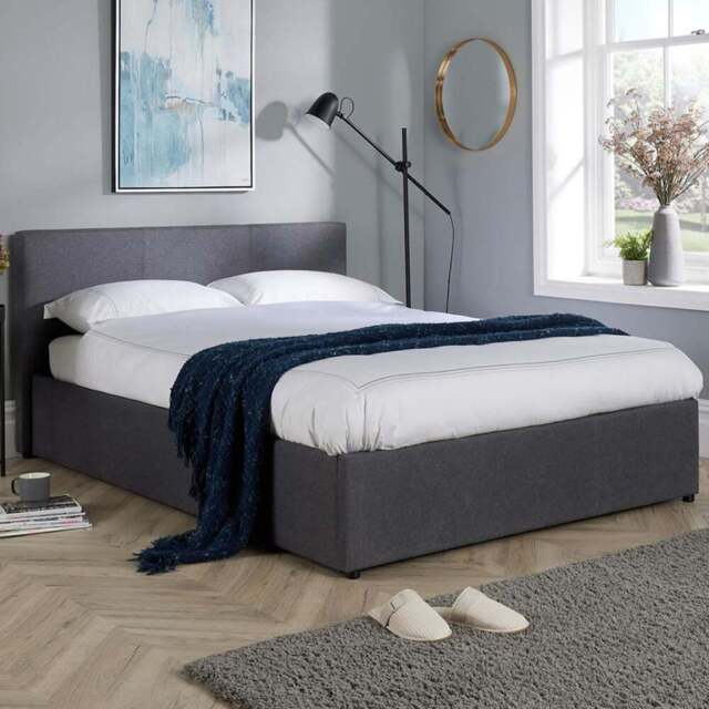 Home Source Endura King Size Hopsack Fabric Ottoman Bed - Grey - Wilko - image 1
