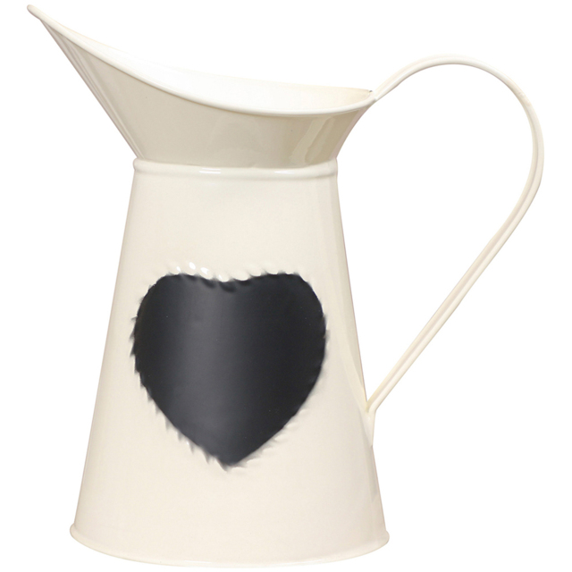 Dibor Cream Zinc Vintage Style Pitcher Jug Vase with Heart Message Chalkboard - Size: 21 x 21 x 23cm - Wilko - image 1