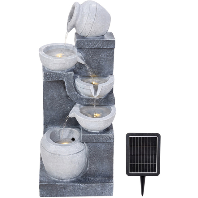 Living and Home 5-Tier Stone Effect Cascading Bowl Solar LED Water Feature - Size: 73 x 30 x 25cm - Grey - Wilko - image 1