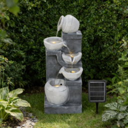 Living and Home 5-Tier Stone Effect Cascading Bowl Solar LED Water Feature - Size: 73 x 30 x 25cm - Grey - Wilko - thumbnail 6