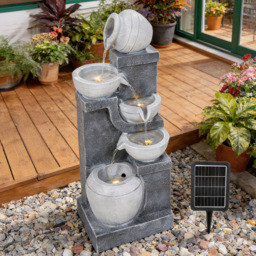 Living and Home 5-Tier Stone Effect Cascading Bowl Solar LED Water Feature - Size: 73 x 30 x 25cm - Grey - Wilko - thumbnail 3