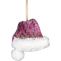 Shatchi Pink Burgundy Mini Santa Hat Hanging Christmas Decoration 3 Pack - Size: 25 x 25 x 8cm - Wilko - thumbnail 1