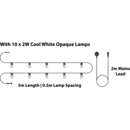 Eagle Connect Festoon 10 Cool White Opaque Lamps LED String Light 5m - Size: 51 x 40 x 9cm - BLACK - Wilko - thumbnail 5