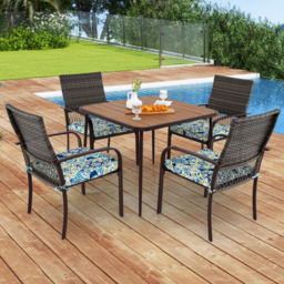 Costway 4 Seater Brown Patio Dining Table Set - Wilko