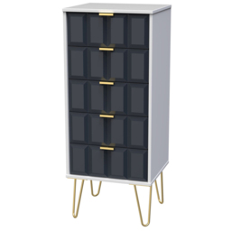 Crowndale Cube 5 Drawer Matt Indigo and White Narrow Chest of Drawers Ready Assembled - Blue - Wilko - thumbnail 3