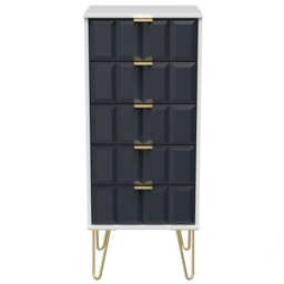 Crowndale Cube 5 Drawer Matt Indigo and White Narrow Chest of Drawers Ready Assembled - Blue - Wilko - thumbnail 4