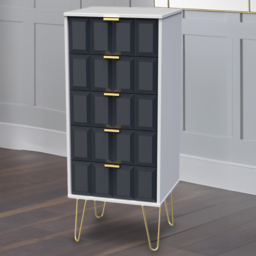 Crowndale Cube 5 Drawer Matt Indigo and White Narrow Chest of Drawers Ready Assembled - Blue - Wilko - thumbnail 1