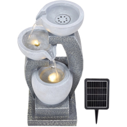 Living and Home 3-Tier Stone Effect Cascading Bowl Solar LED Water Feature - Size: 46 x 22 x 19cm - Grey - Wilko