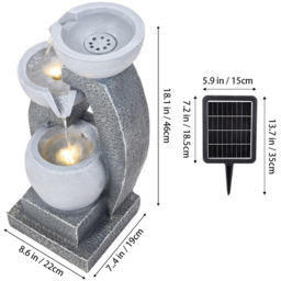 Living and Home 3-Tier Stone Effect Cascading Bowl Solar LED Water Feature - Size: 46 x 22 x 19cm - Grey - Wilko - thumbnail 6