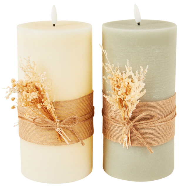 Hessien LED Candle - Green or White - Size: 10 x 20 x 10 cm - Wilko - image 1