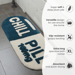 Mooky Mats Chill Pill Slogan Teal and Cream Non Slip Bath Runner 46 x 115cm - Size: 46 x 115 x 1cm - Blue - Wilko - thumbnail 5