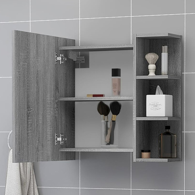 vidaXL Single Door 3 Shelf Grey Mirror Bathroom Cabinet - Size: 64 x 62.5 x 20.5cm - Wilko - image 1