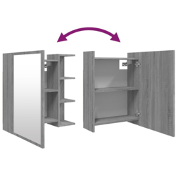 vidaXL Single Door 3 Shelf Grey Mirror Bathroom Cabinet - Size: 64 x 62.5 x 20.5cm - Wilko - thumbnail 7