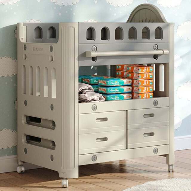 H&O Direct 4 Drawer Single Shelf Grey Rolling Baby Diaper Changing Table - Size: 108 x 85 x 62cm - Wilko - image 1