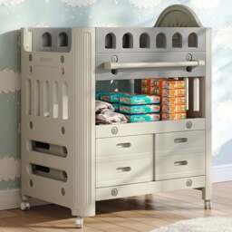H&O Direct 4 Drawer Single Shelf Grey Rolling Baby Diaper Changing Table - Size: 108 x 85 x 62cm - Wilko - thumbnail 1