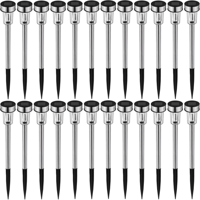tectake LED Solar Garden Light 24 Pack - Size: 37 x 4.7 x 4.7cm - Silver - Wilko - image 1