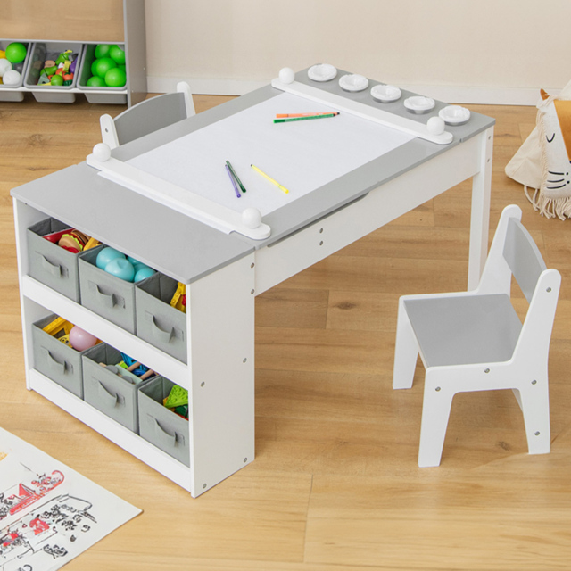 Costway 2 in 1 Grey Kids Art Easel Table and Chair Set - Size: 99 x 68 x 15cm - Wilko - image 1