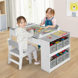 Costway 2 in 1 Grey Kids Art Easel Table and Chair Set - Size: 99 x 68 x 15cm - Wilko - thumbnail 6