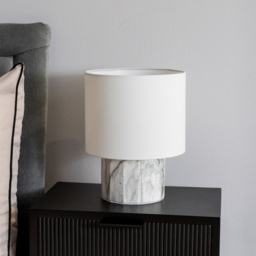 ValueLights Melanie White Linen Lamp Shade Marble Effect LED Table Lamp - Size: 25 x 20 x 20cm - Wilko - thumbnail 4