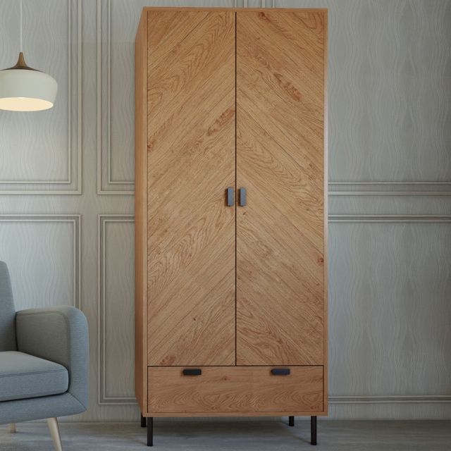 Seconique Leon 2 Door Single Drawer Medium Oak Effect Wardrobe - Size: 2 Door, Single Drawer - Brown - Wilko - image 1