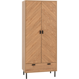 Seconique Leon 2 Door Single Drawer Medium Oak Effect Wardrobe - Size: 2 Door, Single Drawer - Brown - Wilko - thumbnail 3