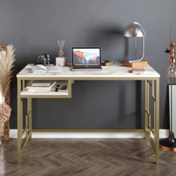 Decorotika Victory Single Shelf Wide Study Desk White Marble Effect and Gold - Size: 75 x 120 x 60cm - Multi - Wilko - thumbnail 4